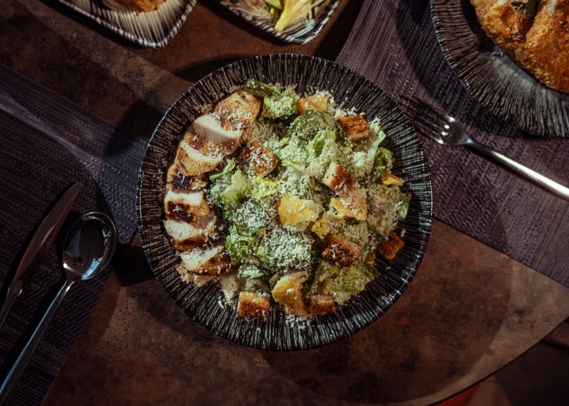 Fresh Caesar salad with romaine lettuce and croutons